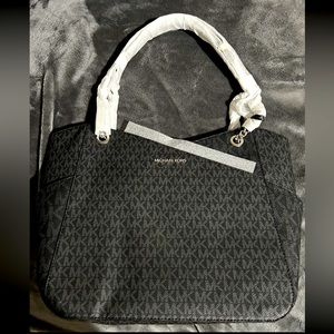 Michael Kors Jet Set Travel Large Chain Shoulder Tote Black MK Signature